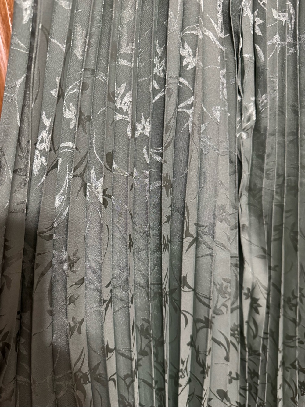 Sage Green Pleated Midi Dress with Floral Print - Picture 3 of 3